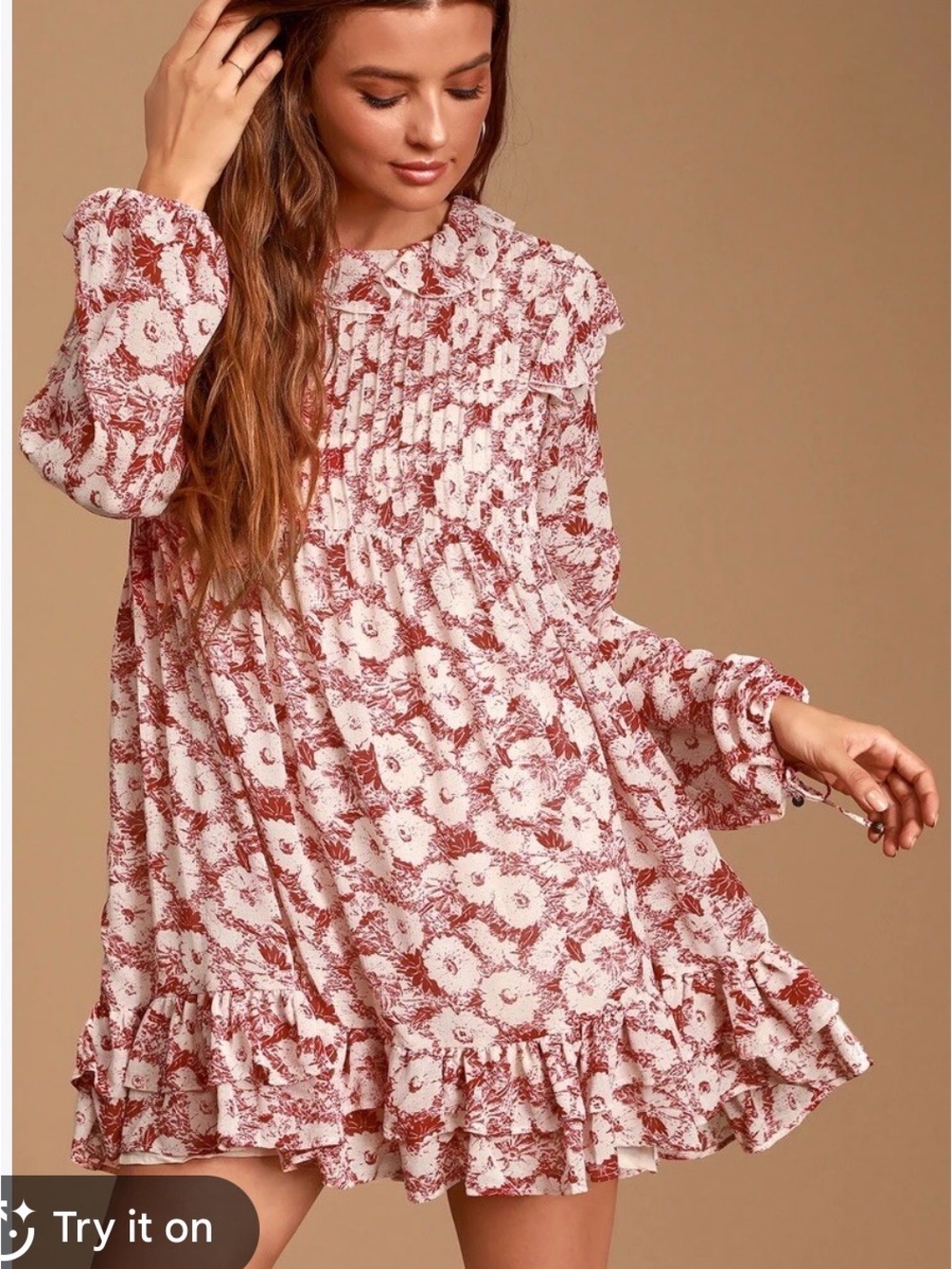 Free People Floral Ruffle Mini Dress - Pink Rust